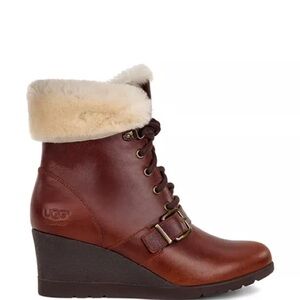 UGG Janney Wedge Boots Leather & Genuine Sheepskin